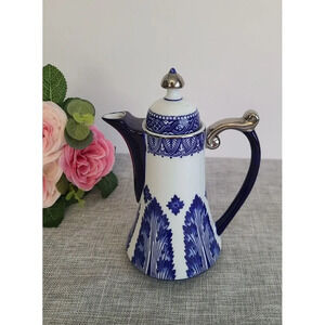 Small Vintage Bombay Grace Cobalt Blue and White Coffee/tea Pot‎ 7.5 " tall